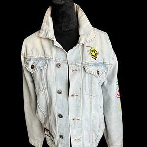 Brooklyn cloth Light Wash Denim Jacket with Colorful Patches